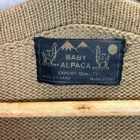 Alpaca Wool Camel Brown Peru V-Neck Pullover Knit Sweater M Grandpacore Cozyknit - Picture 7 of 7